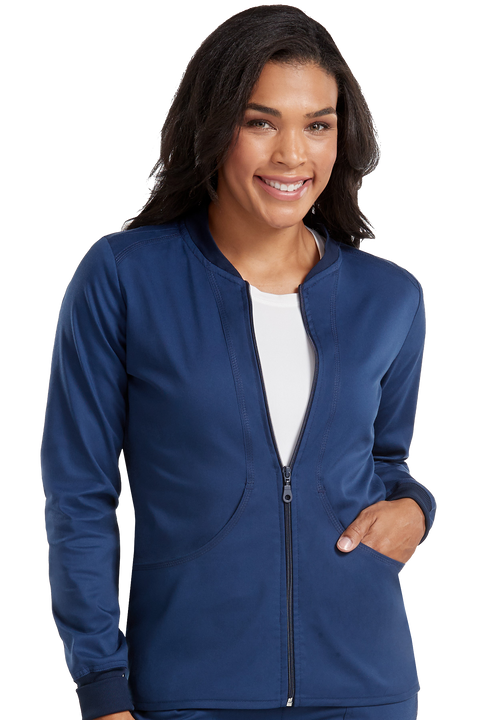 سكرب جاكيت تتش بسحاب أمامي~Performance Zip Front Solid Scrub Jacket Touch