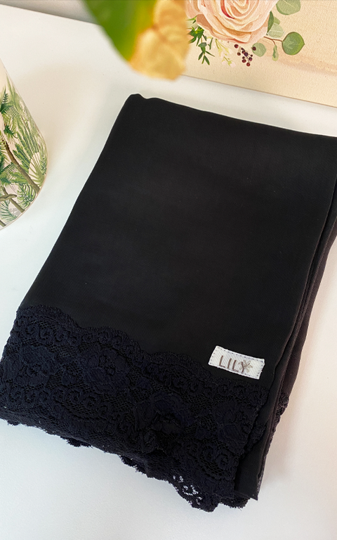 طرحة بوال  ياباني مع دانتيل~ Japanese Voile Lace Scarf 22