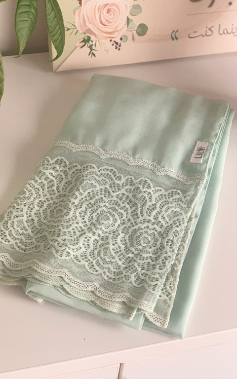 طرحة بوال  ياباني مع دانتيل~ Japanese Voile Lace Scarf 16