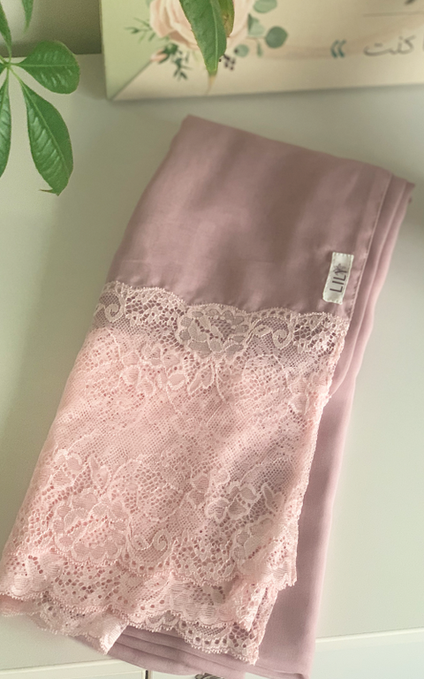 طرحة بوال  ياباني مع دانتيل~ Japanese Voile Lace Scarf 12