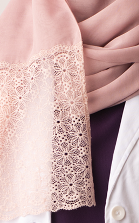 طرحة بوال  ياباني مع دانتيل~ Japanese Voile Lace Scarf 4