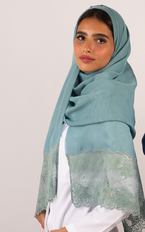 طرحة بوال  ياباني مع دانتيل~ Japanese Voile Lace Scarf 5